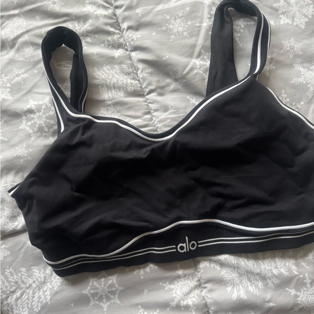 ALO Yoga Black Sports Bra with White Trim